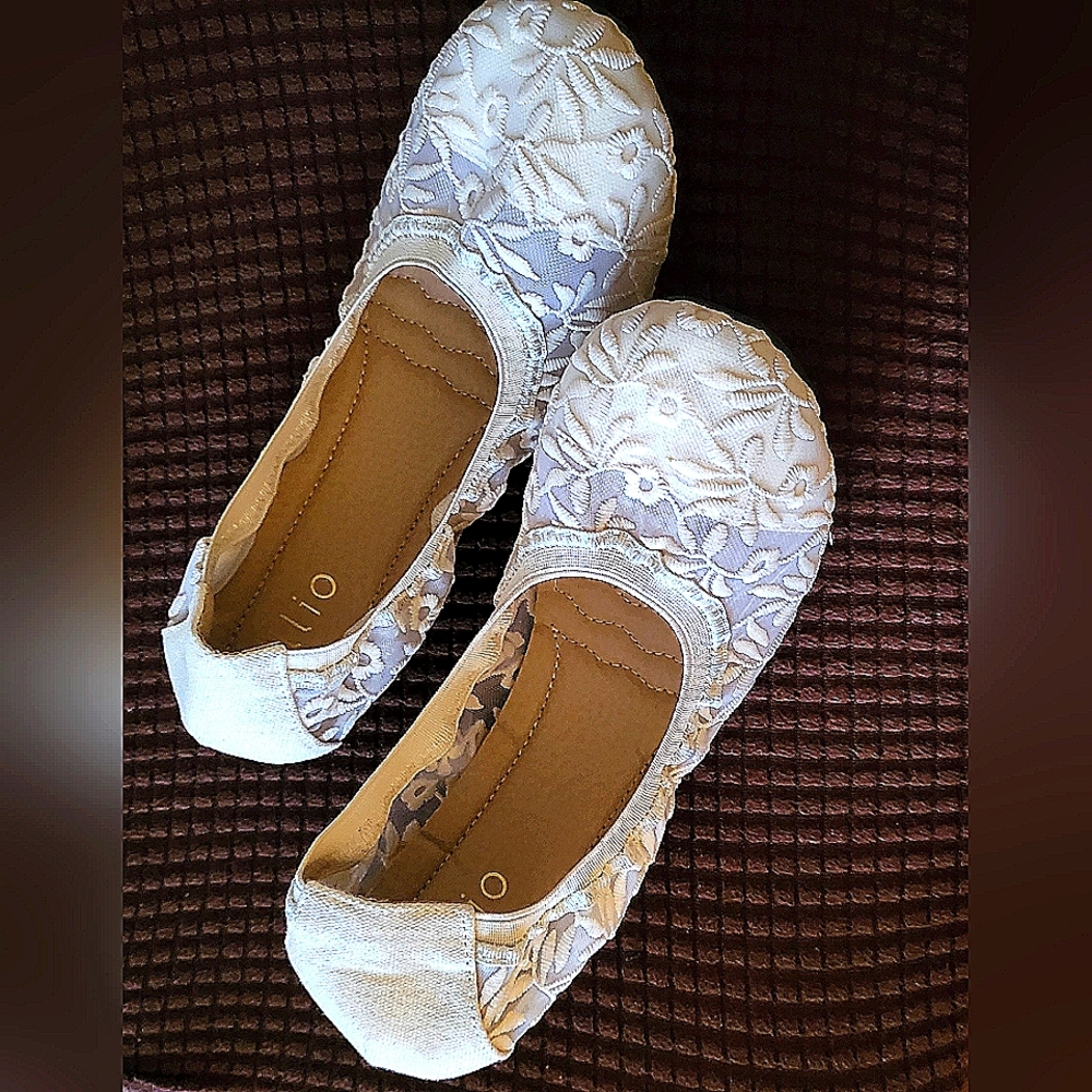 Ollio Women's Shoes Floral Embroidery Lace Slip On Comfort Light Ballet Flats